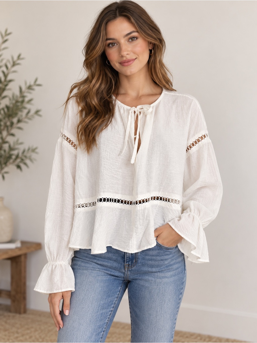 Divided H&M Oversized Lace-Inset Blouse medium women’s
